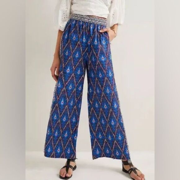 Anthropologie Pants - Anthropologie Vale Blue Aztec Printed Wide-Leg Pull-On Pants